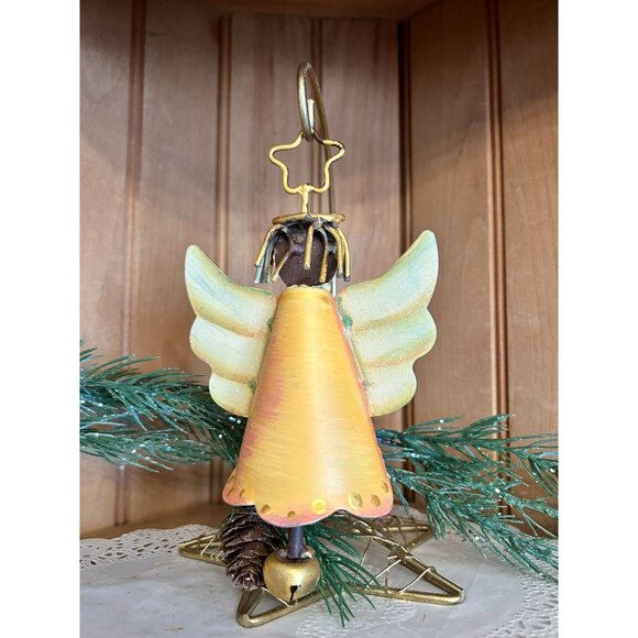 Hand-Painted Metal Angel Christmas Ornament Gold Accents & Bell 6 Inches Tall - Picture 3 of 3